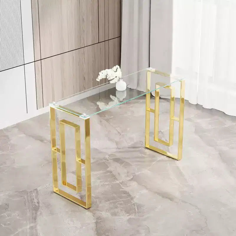 Okak 47IN Modern Console Table with Glass Tabletop, Entryway Table with Stainless Steel Feet, Accent Table for Living Room, Hallway