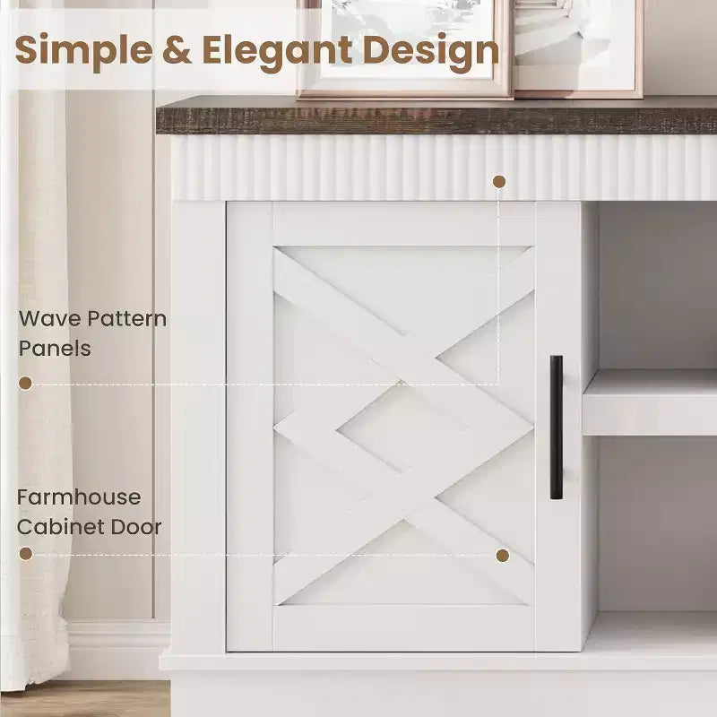 Meuble TV de ferme COZONY avec portes de grange cannelées et rangement pour salon