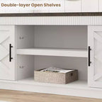 Meuble TV de ferme COZONY avec portes de grange cannelées et rangement pour salon