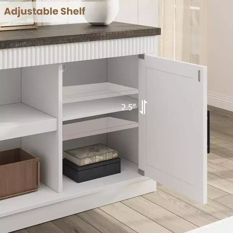 Meuble TV de ferme COZONY avec portes de grange cannelées et rangement pour salon