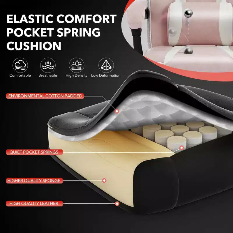 Chaise de bureau rose fleur de cerisier avec repose-pieds, chaise d'ordinateur ergonomique avec support lombaire et appui-tête, base pivotante à 360° et chaises de direction réglables en hauteur