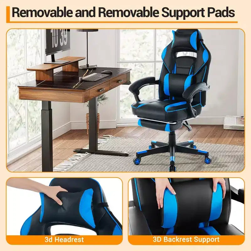 Chaise de bureau rose fleur de cerisier avec repose-pieds, chaise d'ordinateur ergonomique avec support lombaire et appui-tête, base pivotante à 360° et chaises de direction réglables en hauteur