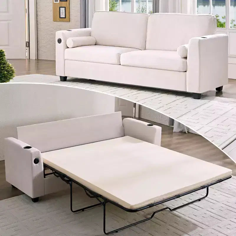Canapé-lit Mjkone convertible avec matelas en mousse à mémoire de forme, porte-gobelets, ports de chargement USB