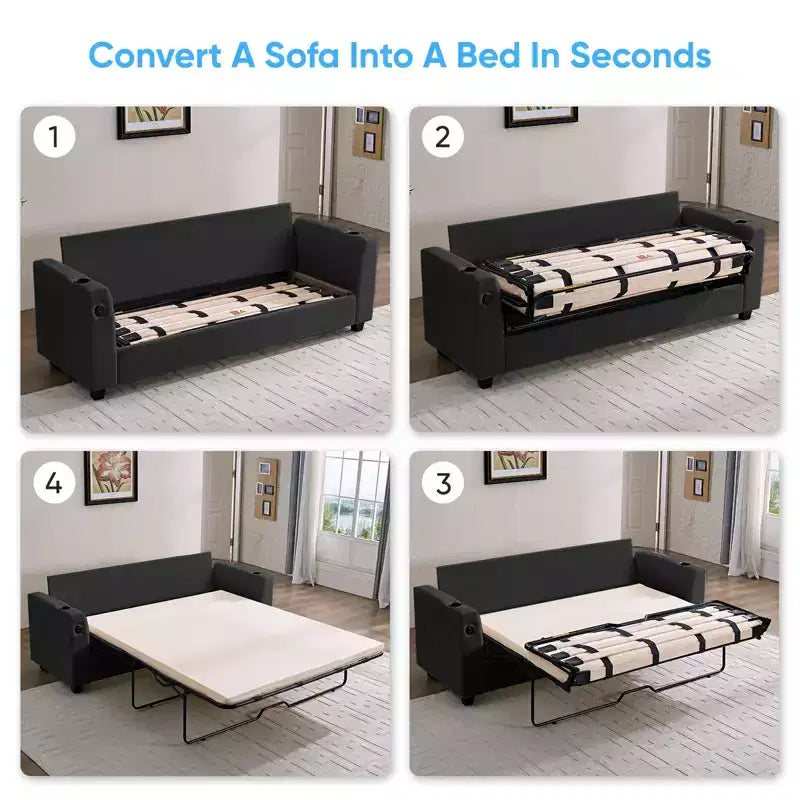 Canapé-lit Mjkone convertible avec matelas en mousse à mémoire de forme, porte-gobelets, ports de chargement USB