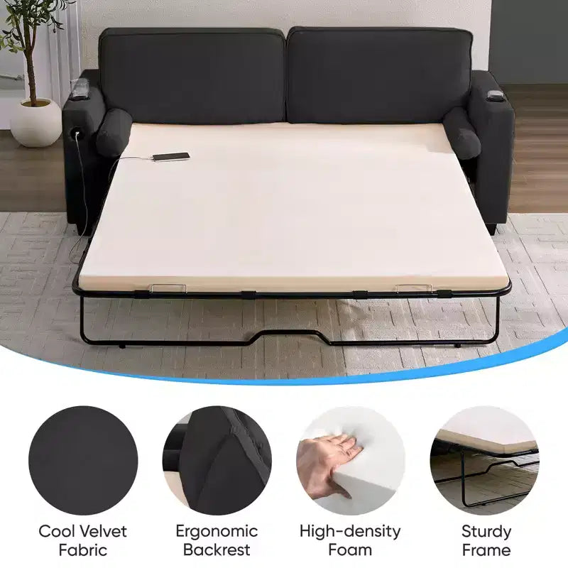 Canapé-lit Mjkone convertible avec matelas en mousse à mémoire de forme, porte-gobelets, ports de chargement USB