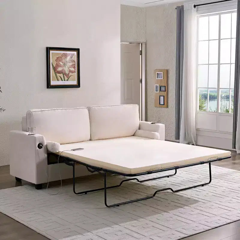 Canapé-lit Mjkone convertible avec matelas en mousse à mémoire de forme, porte-gobelets, ports de chargement USB