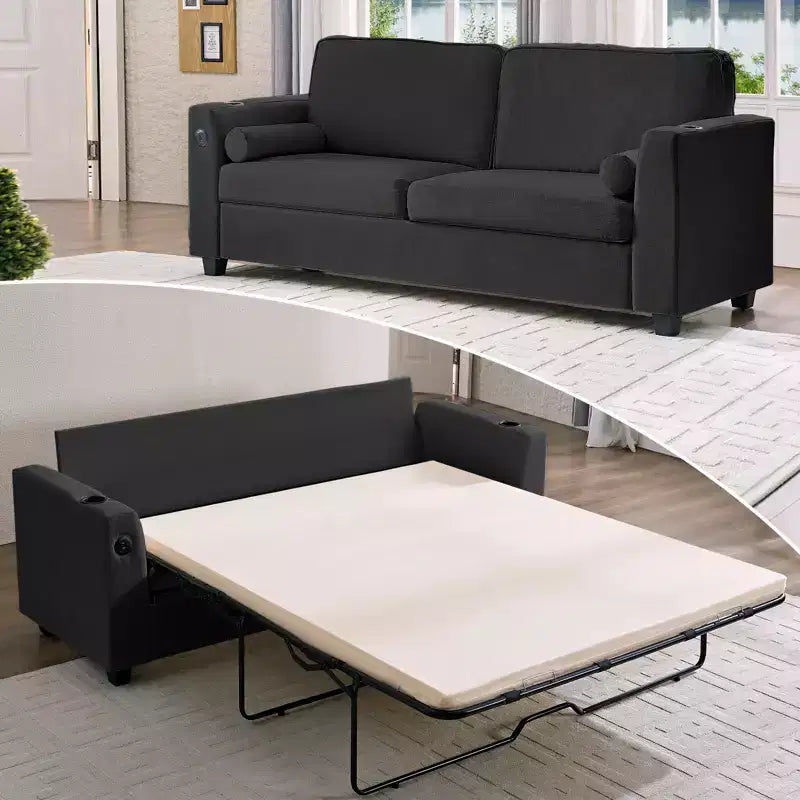 Canapé-lit Mjkone convertible avec matelas en mousse à mémoire de forme, porte-gobelets, ports de chargement USB