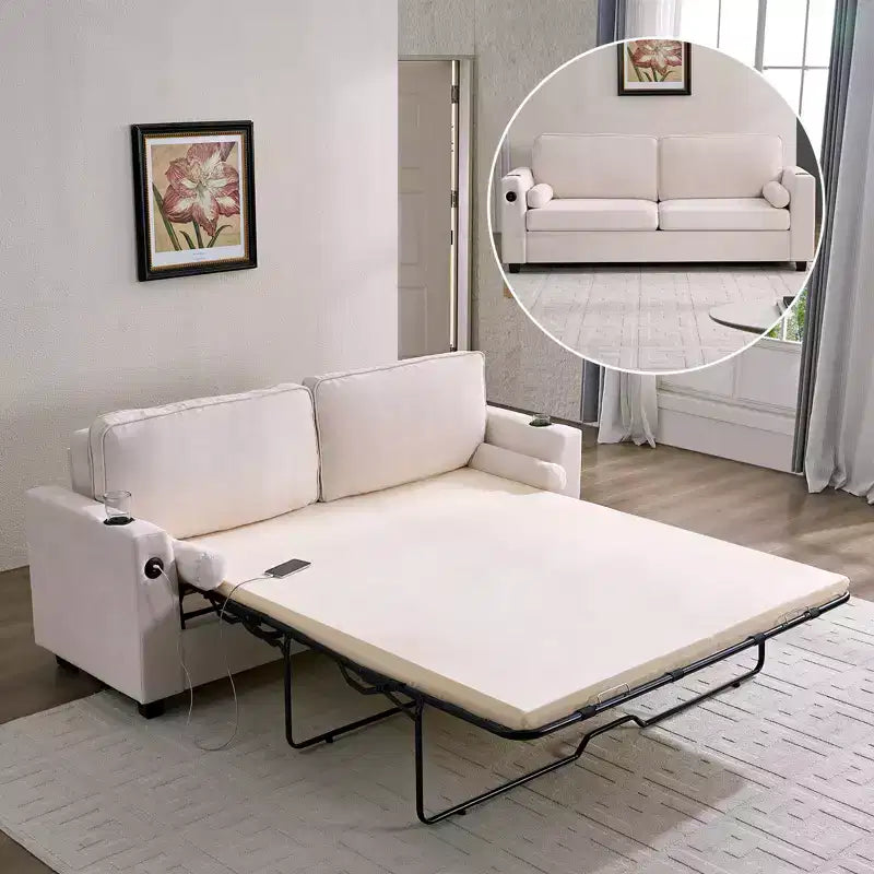 Mjkone Pull Out Loveseat Sofa Bed,Sleeper Sofa Couch Bed with Memory Foam Mattress,Cup Holder,USB Charging Ports