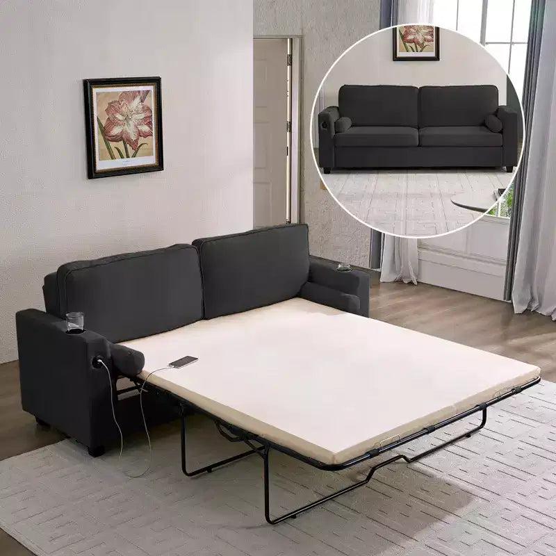 Canapé-lit Mjkone convertible avec matelas en mousse à mémoire de forme, porte-gobelets, ports de chargement USB