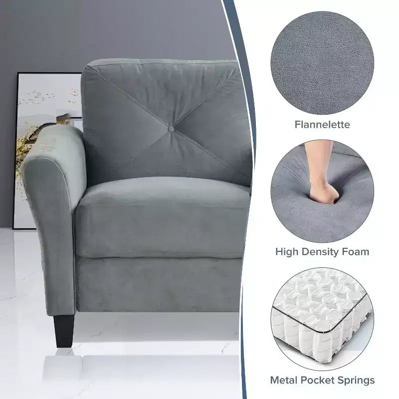 PexFix Canapé 2 places en velours avec dossier capitonné, canapé sectionnel moderne et confortable pour salon, chambre, bureau, gris