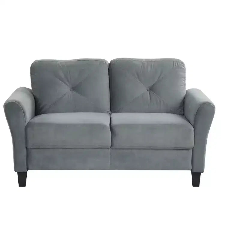 PexFix Canapé 2 places en velours avec dossier capitonné, canapé sectionnel moderne et confortable pour salon, chambre, bureau, gris