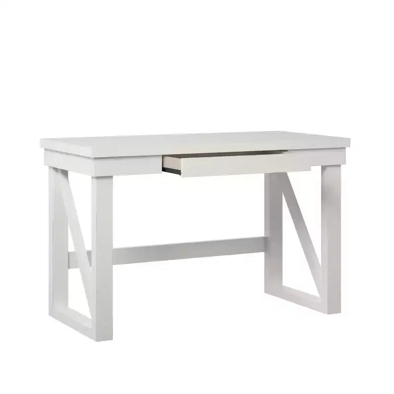 Okak Bureau d'ordinateur moderne 120 cm avec pieds renforcés, bureau avec 1 tiroir, bureau debout pour salon, bureau, étude, blanc