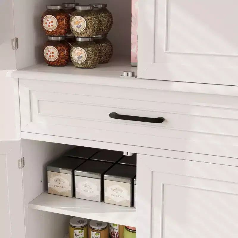 Solution de rangement multi-pièces : Armoire de garde-manger haute de 72 po blanche avec tiroir, étagères réglables et rangements de porte pour cuisine, salle de bain ou salle à manger