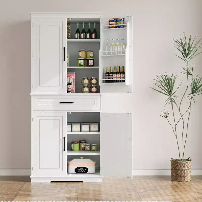 Solution de rangement multi-pièces : Armoire de garde-manger haute de 72 po blanche avec tiroir, étagères réglables et rangements de porte pour cuisine, salle de bain ou salle à manger