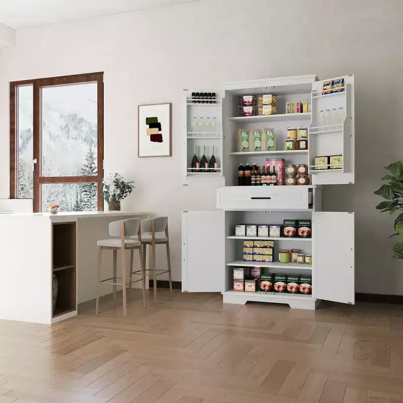 Solution de rangement multi-pièces : Armoire de garde-manger haute de 72 po blanche avec tiroir, étagères réglables et rangements de porte pour cuisine, salle de bain ou salle à manger