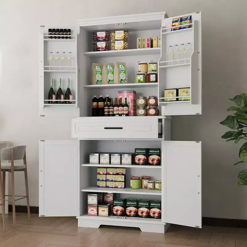 Solution de rangement multi-pièces : Armoire de garde-manger haute de 72 po blanche avec tiroir, étagères réglables et rangements de porte pour cuisine, salle de bain ou salle à manger