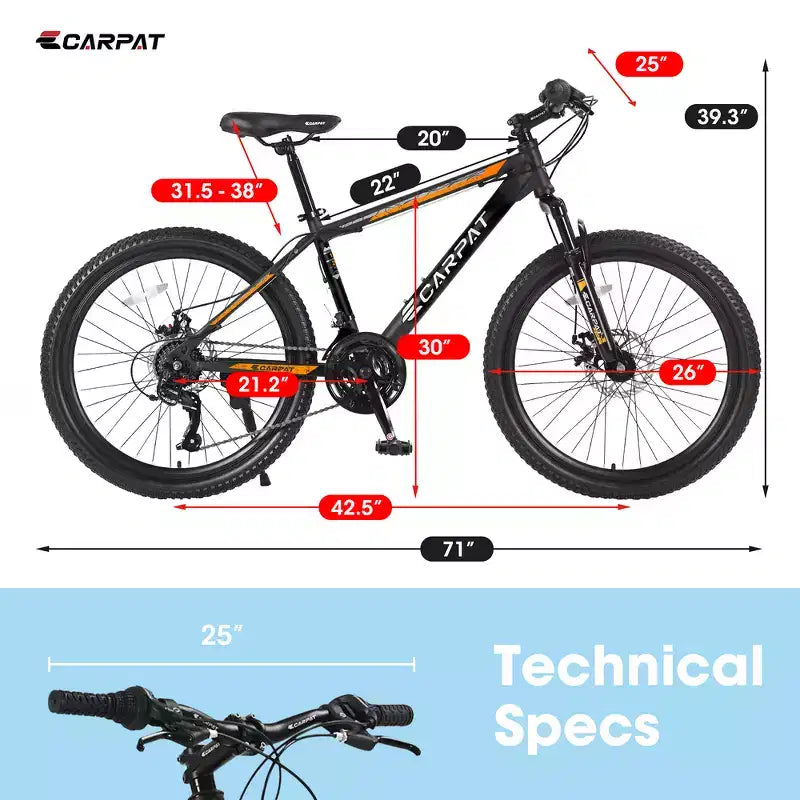 VTT Zeus & Ruta 26 avec 21 vitesses, double suspension, cadre en acier à haute teneur en carbone, pour adultes et adolescents