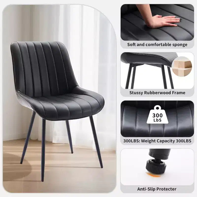 Chaise de salle à manger moderne GustoWave, lot de 2, chaises de salle à manger confortables en cuir avec coussins épais et pieds en métal pour la cuisine