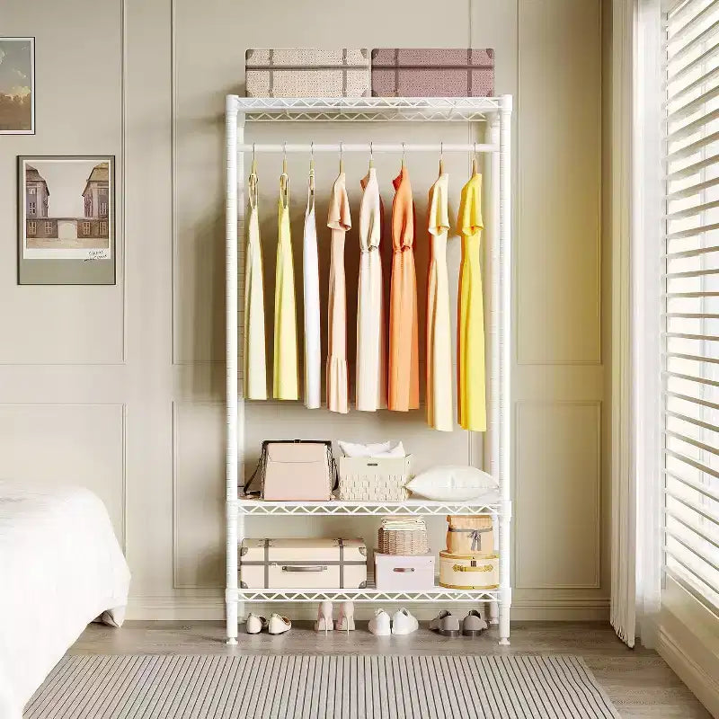 Freestanding Clothes Rack,Garment Rack with Rod for Hanging Clothes,Adjustable 3-Tier Closet Rack Storage Organizer Wardrobe for Bedroom Dorm Laundry
