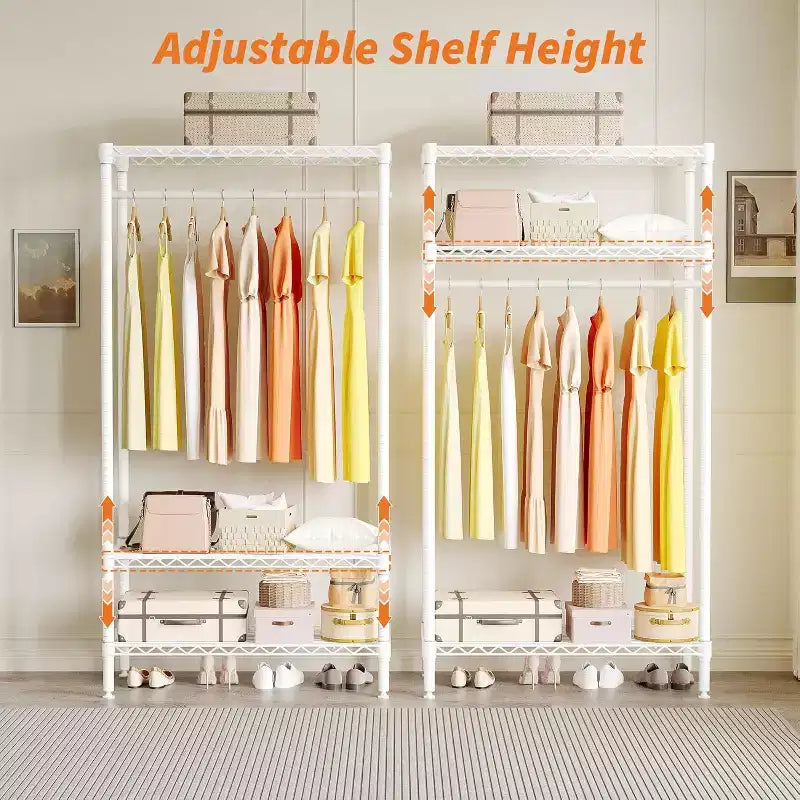 Portant à Vêtements Autonome, Tringle à Vêtements avec Barre, Organisateur de Rangement de Placard Réglable à 3 Niveaux, Armoire pour Chambre, Dortoir, Buanderie