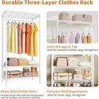 Portant à Vêtements Autonome, Tringle à Vêtements avec Barre, Organisateur de Rangement de Placard Réglable à 3 Niveaux, Armoire pour Chambre, Dortoir, Buanderie