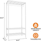 Portant à Vêtements Autonome, Tringle à Vêtements avec Barre, Organisateur de Rangement de Placard Réglable à 3 Niveaux, Armoire pour Chambre, Dortoir, Buanderie
