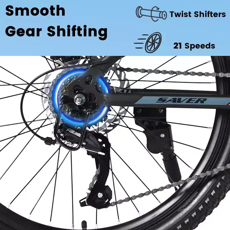 NAYSAYE Vélo tout-terrain 24 pouces 21 vitesses avec double frein à disque, cadre en acier, pour adultes, pour l'aventure en extérieur, noir et orange, 56.3*7.88*28.35