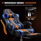 MAYEERTY Chaise de gaming Chaise de bureau ergonomique avec repose-pieds Soutien lombaire confortable en cuir PU Inclinable avec appuie-tête Accoudoir fixe