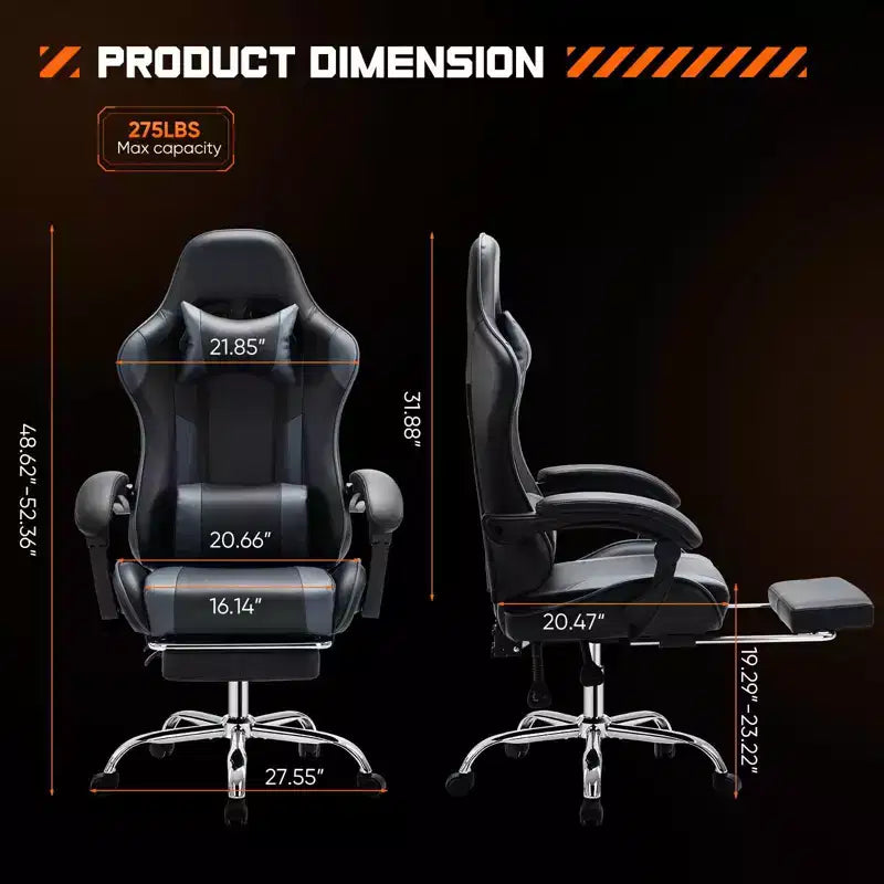 MAYEERTY Chaise de gaming Chaise de bureau ergonomique avec repose-pieds Soutien lombaire confortable en cuir PU Inclinable avec appuie-tête Accoudoir fixe
