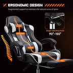 MAYEERTY Chaise de gaming Chaise de bureau ergonomique avec repose-pieds Soutien lombaire confortable en cuir PU Inclinable avec appuie-tête Accoudoir fixe