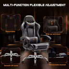 MAYEERTY Chaise de gaming Chaise de bureau ergonomique avec repose-pieds Soutien lombaire confortable en cuir PU Inclinable avec appuie-tête Accoudoir fixe