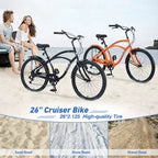 Vélos d'extérieur Whisen 26 pour adultes avec cadre en acier à enjambement bas, 7 vitesses, freins avant et arrière en V