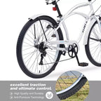 Vélos d'extérieur Whisen 26 pour adultes avec cadre en acier à enjambement bas, 7 vitesses, freins avant et arrière en V