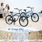 Vélos d'extérieur Whisen 26 pour adultes avec cadre en acier à enjambement bas, 7 vitesses, freins avant et arrière en V