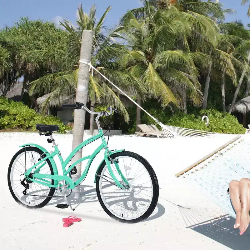 Whisen 26 Adultes Femmes Vélos de Plein Air, Vélo de Plage avec Cadre en Acier et Cadre Bas Incliné, 7 Vitesses