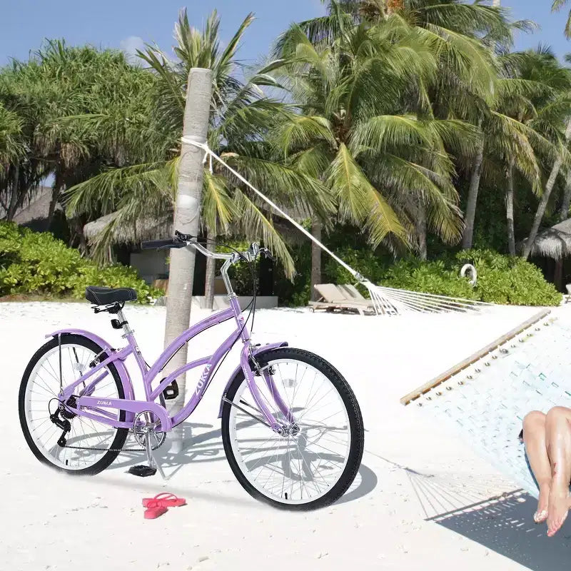 Whisen 26 Adultes Femmes Vélos de Plein Air, Vélo de Plage avec Cadre en Acier et Cadre Bas Incliné, 7 Vitesses