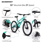 VTT Whisen 26 pouces unisexe avec cadre en acier, fourche et amortisseur, 21 vitesses