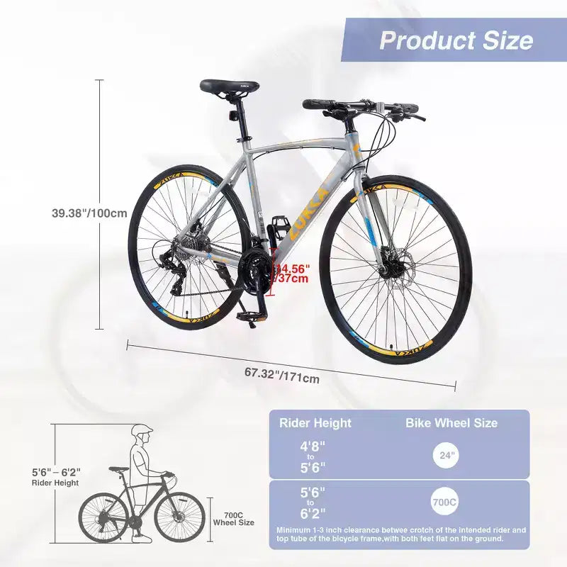 Vélo hybride adulte Whisen 28, vélo de route avec vitesses 24 rapports, freins à disque