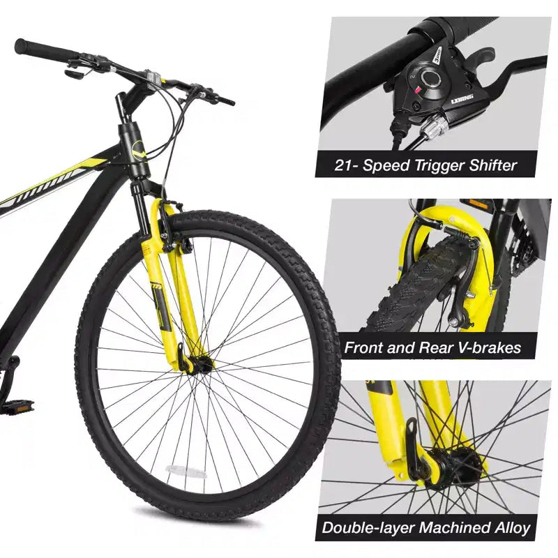 Hykolity Vélo tout-terrain 29 pouces 29r VTT Sport Grand vélo Suspendu Léger Cyclisme en extérieur pour Adulte Homme Femme Gris neutre