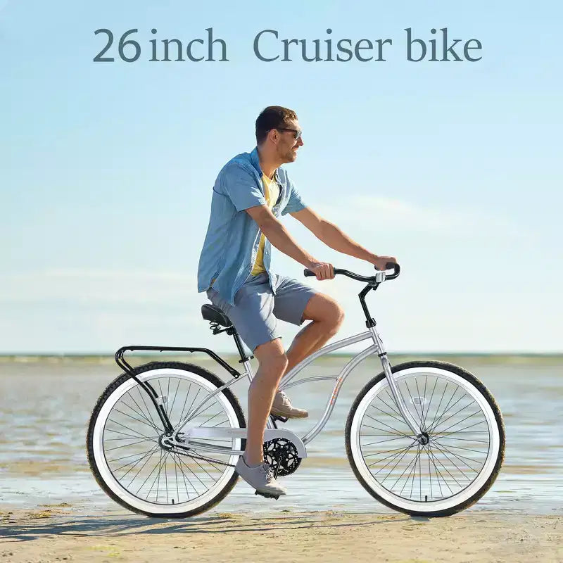 Vélo de plage Whisen 26 pour hommes, vélo à vitesse unique avec cadre en acier, roues larges pour la stabilité