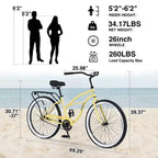 Vélo de plage Whisen 26 pour hommes, vélo à vitesse unique avec cadre en acier, roues larges pour la stabilité