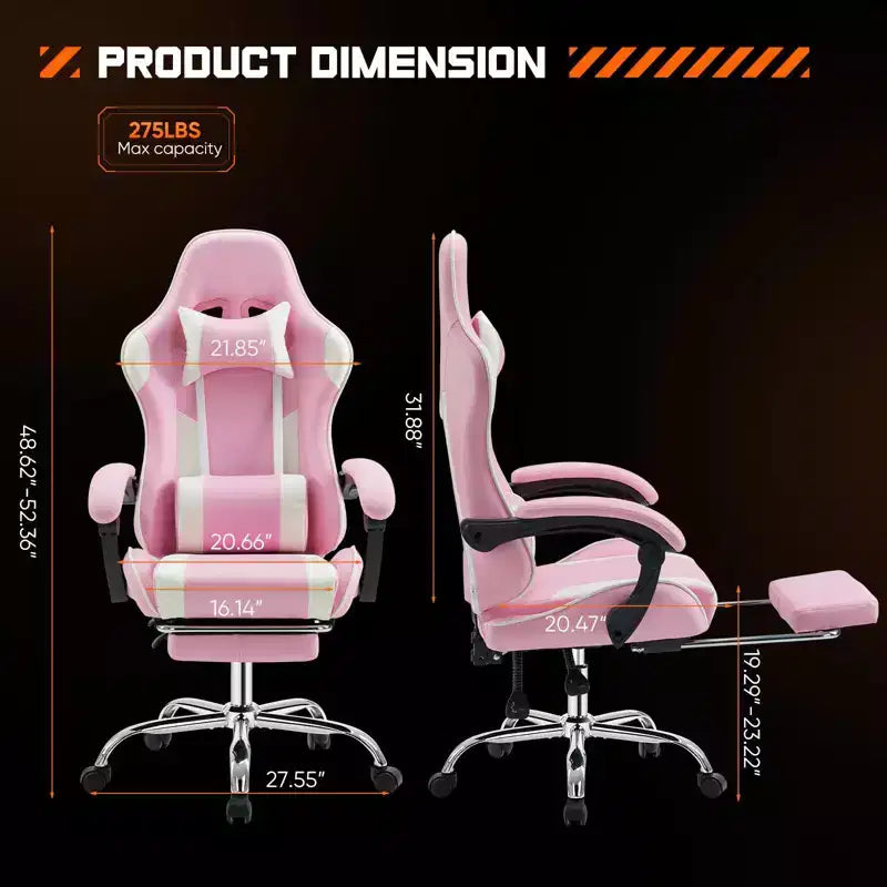 Chaise de jeu ergonomique Okak avec repose-pieds et soutien lombaire, chaise d'ordinateur avec appuie-tête et accoudoir, chaise à roulettes pour l'étude et le bureau