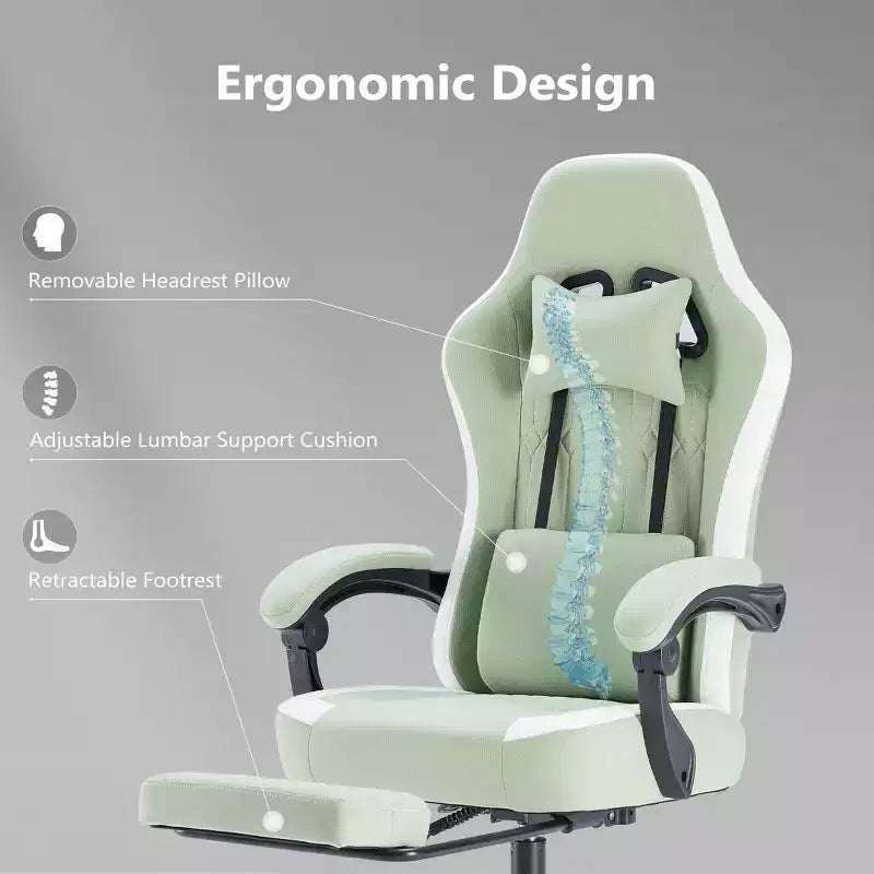 Chaise de bureau ergonomique Okak avec accoudoirs rembourrés, chaise de jeu avec repose-pieds et soutien lombaire, chaise pivotante à roulettes pour la maison et le bureau
