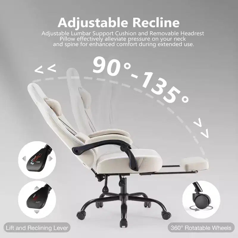 Chaise de bureau ergonomique Okak avec accoudoirs rembourrés, chaise de jeu avec repose-pieds et soutien lombaire, chaise pivotante à roulettes pour la maison et le bureau