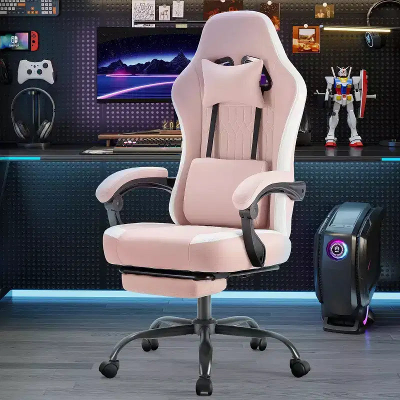 Chaise de bureau ergonomique Okak avec accoudoirs rembourrés, chaise de jeu avec repose-pieds et soutien lombaire, chaise pivotante à roulettes pour la maison et le bureau