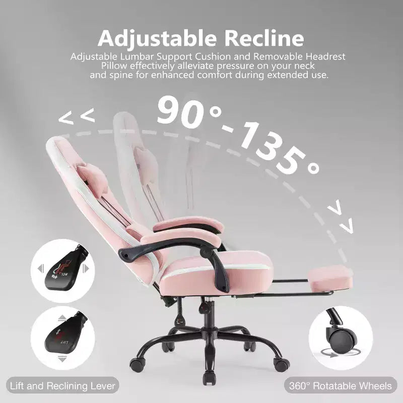 Chaise de bureau ergonomique Okak avec accoudoirs rembourrés, chaise de jeu avec repose-pieds et soutien lombaire, chaise pivotante à roulettes pour la maison et le bureau