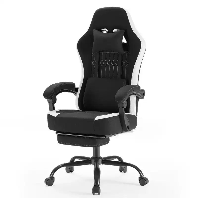 Chaise de bureau ergonomique Okak avec accoudoirs rembourrés, chaise de jeu avec repose-pieds et soutien lombaire, chaise pivotante à roulettes pour la maison et le bureau