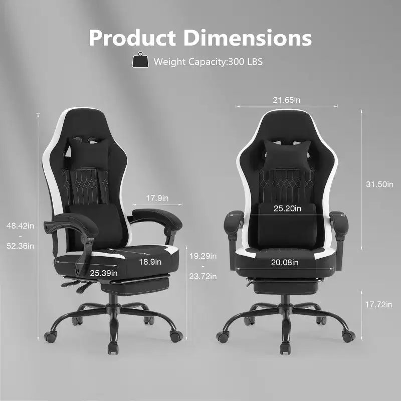 Chaise de bureau ergonomique Okak avec accoudoirs rembourrés, chaise de jeu avec repose-pieds et soutien lombaire, chaise pivotante à roulettes pour la maison et le bureau