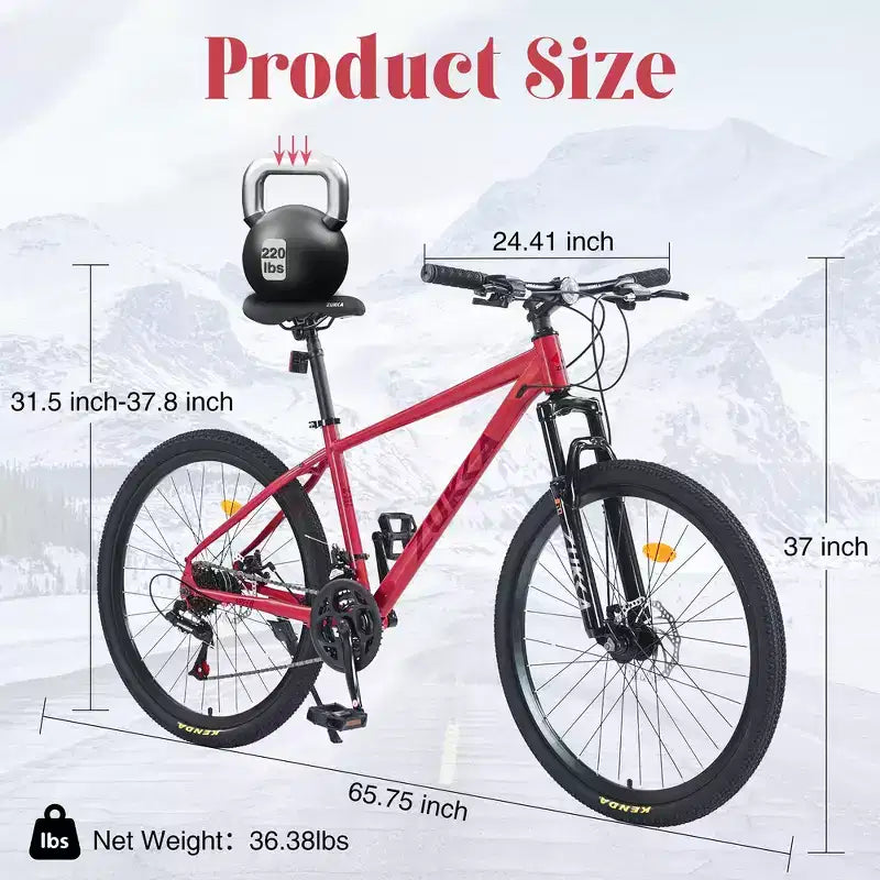 VTT tout suspendu Whisen 26 avec dérailleur arrière 8 vitesses, pneus KENDA à fourche, freins à double disque