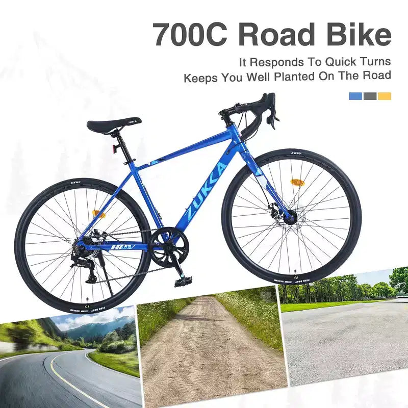 Whisen Vélo de route 28 pouces, vélo d'extérieur pour adultes avec 7 vitesses, cadre en alliage d'aluminium pour hommes et femmes